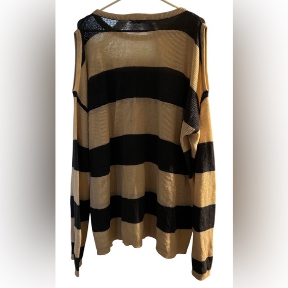 Easel Brown Striped Cold Shoulder Long Sleeve Knit Sweater S/M - Picture 4 of 7